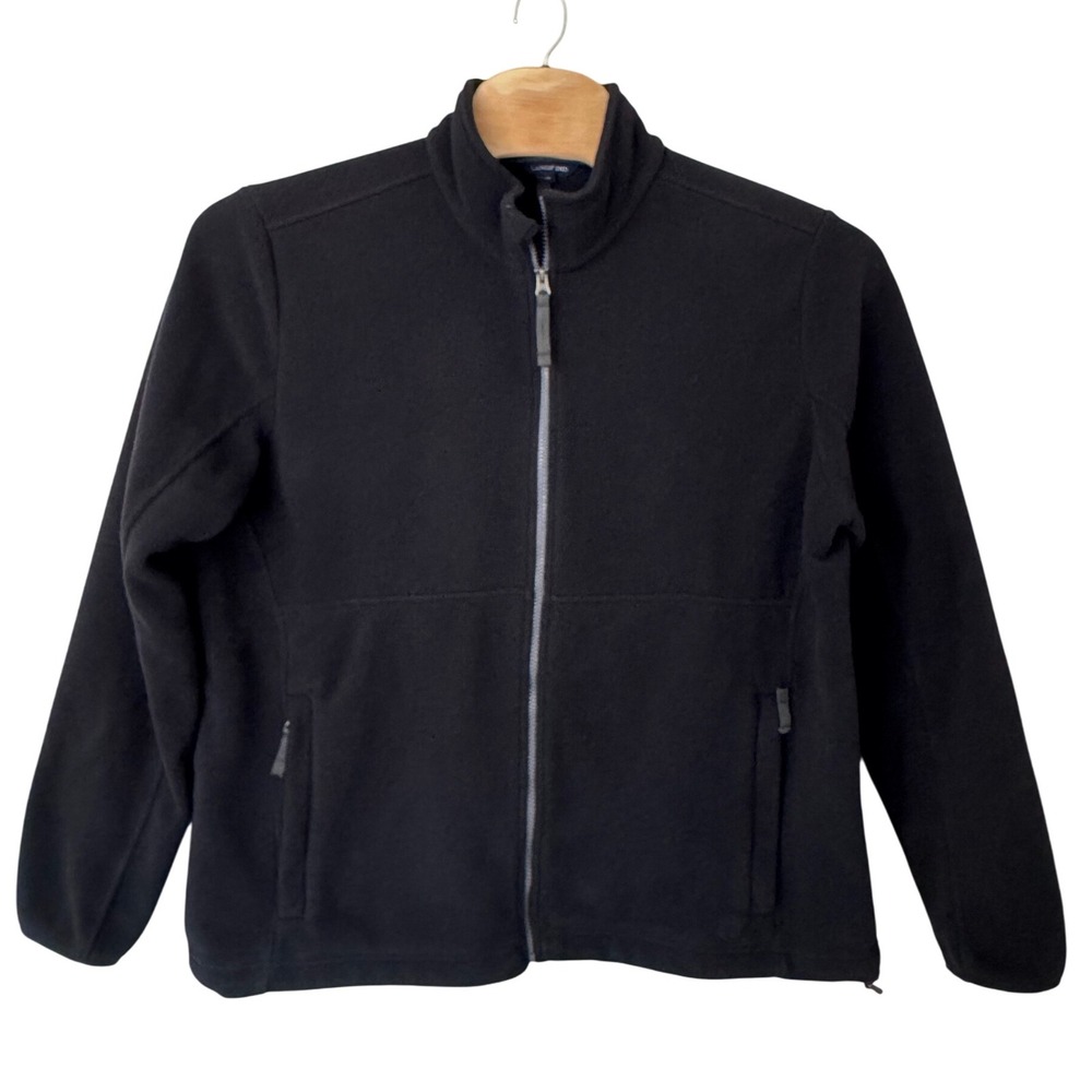 Lands End Mens Fleece Polartec Zip Up Jacket Size XL Black